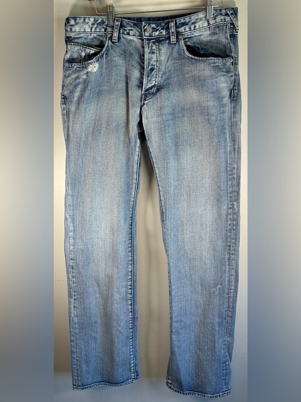 H&M Bragg Mens Denim Jeans 34X34 Fitted Waist Straight Leg Light Wash Zip Pocket